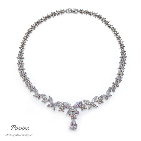 Pivoine Milano Sterling Silver and Crystal Bridal Necklace  | 新娘首飾｜婚嫁首飾 | 結婚頸鏈 |結婚首飾| 婚紗頸鏈| 新娘頸鏈|Bridal Necklace | Wedding Necklace