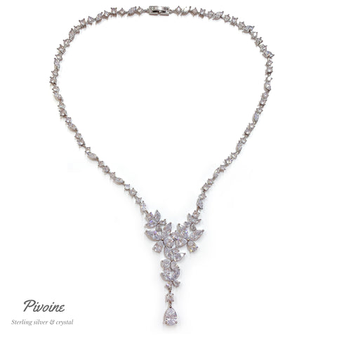 Pivoine Milano Sterling Silver and Crystal Bridal Necklace  | 新娘首飾｜婚嫁首飾 | 結婚頸鏈 |結婚首飾| 婚紗頸鏈| 新娘頸鏈|Bridal Necklace | Wedding Necklace