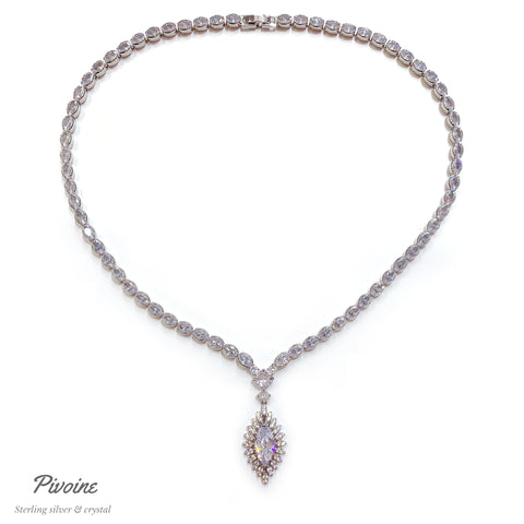 Pivoine Milano Sterling Silver and Crystal Bridal Necklace  | 新娘首飾｜婚嫁首飾 | 結婚頸鏈 |結婚首飾| 婚紗頸鏈| 新娘頸鏈|