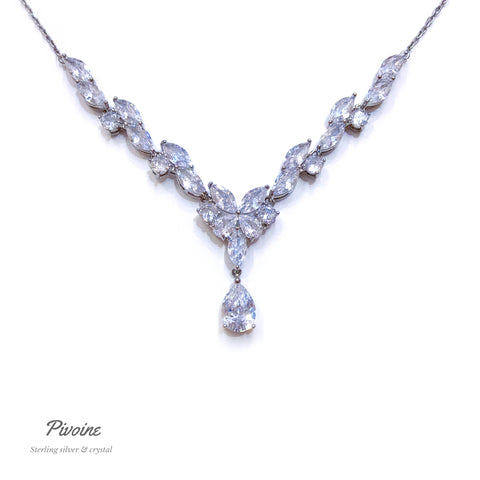 Pivoine Milano Sterling Silver and Crystal Bridal Necklace 24