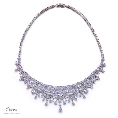 Pivoine Milano Sterling Silver and Crystal Bridal Necklace 17