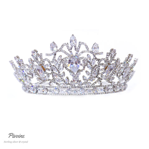 Pivoine Bridal Tiara Milano Sterling Silver and Crystal Handmade Crown 56*