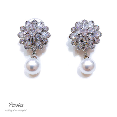 Pivoine Milano Sterling Silver and Crystal Bridal Earclips 189