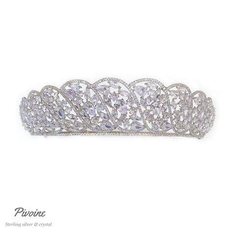 Pivoine Bridal Tiara Milano Sterling Silver and Crystal Princess Crown ｜新娘髮飾 ｜結婚頭飾 | 結婚皇冠 | wedding crown | bridal hair accessories |   swarovski headband | 結婚禮物 |  婚紗頭飾 | 皇冠頭飾香港 |  裙褂頭飾 | wedding accessories｜Bridal Tiara