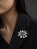 Lunachat Sterling Silver and Crystal Pearl Brooch Milano 50
