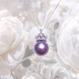 Lunachat 意大利精品925純銀水晶11mm 夢幻紫海水珍珠頸鍊
