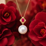 Lunachat 18K GOLD 50份紅寶石 12-13mm 南洋白珍珠頸鍊*