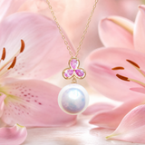 Lunachat 18K GOLD 50份粉藍寶石花 10-11mm 南洋白珍珠頸鍊*