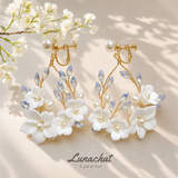 Lunachat 意大利工藝純銀陶瓷花大圈圈夾耳環2 Earclips