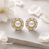 Lunachat 日本工藝925純銀7-8mm 日本Akoya 珍珠金花耳環