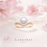 Lunachat 日本18K金8mm精品花珠級AKOYA海水珍珠戒指*