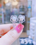 Lunachat 日本925純銀水晶8-9mm白色淡水珍珠花花夾耳環Earclips