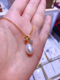Lunachat 日本925純銀11-12mm日本淡水珍珠雙色金花花水滴頸鍊