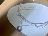 Lunachat 意大利工藝925純銀13.5mm 大溪地銆金灰珍珠lace design頸鍊