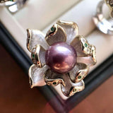 Lunachat 意大利精品925純銀12-13 mm夢幻紫海水珍珠戒指