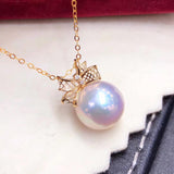 Lunachat 日本18K金12-13mm 櫻花粉南洋海水珍珠蝴蝶結頸鍊｜南洋珍珠頸鏈 |大溪地珍珠頸鏈｜珍珠吊墜| pearl necklace| Akoya珍珠頸鏈香港| Wedding necklace