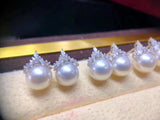 Lunachat 日本925純銀水晶10-11mm南洋白海水珍珠耳環*