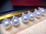 Lunachat 日本925純銀水晶10-11mm南洋白海水珍珠耳環*