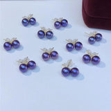 Lunachat 18K GOLD 8mm 夢幻紫海水珍珠耳環