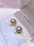 Lunachat 日本925純銀水晶麻花圈10mm淡水珍珠耳環