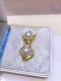 Lunachat 意大利設計菱形925純銀11-12mm 南洋白海水珍珠耳環