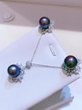 Lunachat 意大利精品925純銀水晶11 mm 帝王紫海水珍珠耳環