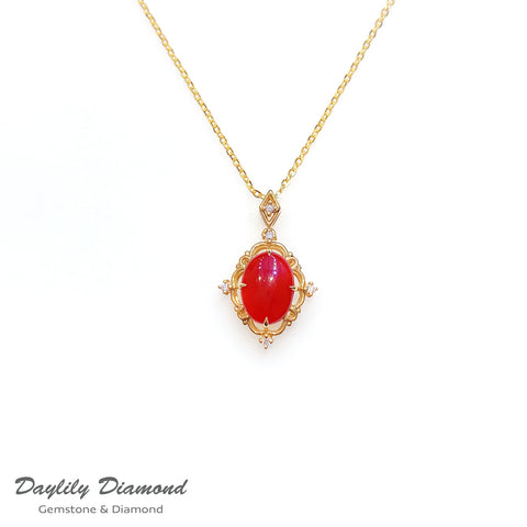 Daylily Diamond 18K Gold 1卡6份日本Aka 紅珊瑚伴8份鑽石頸鍊
