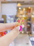Lunachat 日本925純銀9-10mm白色淡水珍珠紅花夾耳環Earclips