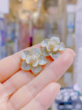 Lunachat 日本925純銀琺瑯花夾耳環Earclips