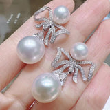 Lunachat 日本工藝925純銀7-8 /11-12mm 淡水珍珠蝴蝶結耳環