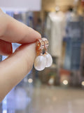 Lunachat 日本925純銀玫瑰金11-12mm日本淡水珍珠水滴耳環