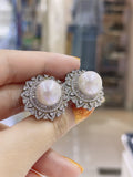 Lunachat 意大利精品925純銀12-13mm南洋白海水珍珠lace design耳環