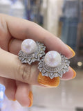 Lunachat 意大利精品925純銀12-13mm南洋白海水珍珠lace design耳環