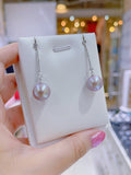 Lunachat 日本925純銀水晶12mm夢幻紫海水珍珠耳環