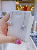 Lunachat 日本925純銀水晶12mm夢幻紫海水珍珠耳環