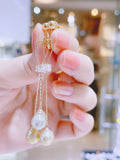 Lunachat 日本925純銀水晶9-10mm 野生Keshi南洋金澳白珍珠夾耳環Earclips