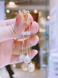 Lunachat 日本925純銀水晶9-10mm 野生Keshi南洋金澳白珍珠夾耳環Earclips
