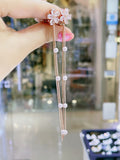 Lunachat 日本925純銀玫瑰金水晶花長夾耳環Earclips