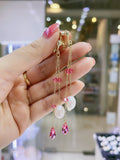 Lunachat 925純銀粉紅水晶11-12mm 日本淡水珍珠耳環/夾耳環
