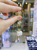 Lunachat 925純銀漸白水晶11-12mm 日本淡水珍珠耳環/夾耳環Earclips