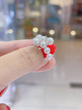 Lunachat 日本18K金鑽石4-7mm精品白透粉日本花珠Akoya海水珍珠戒指*