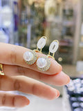 Lunachat 日本925純銀水晶8-9mm白色淡水珍珠夾耳環Earclips