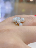 Lunachat 日本18K金鑽石4-7mm精品白透粉日本花珠Akoya海水珍珠戒指*
