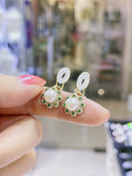 Lunachat 日本925純銀水晶8mm白色淡水珍珠花夾耳環Earclips