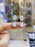 Lunachat 日本925純銀水晶8mm白色淡水珍珠夾耳環Earclips