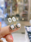 Lunachat 日本925純銀水晶7mm白色淡水珍珠藍色花夾耳環Earclips