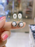Lunachat 日本925純銀水晶7mm白色淡水珍珠藍色花夾耳環Earclips