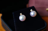 Lunachat 18K GOLD 8-9mm 白透粉日本AKOYA珍珠耳環