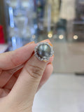 Lunachat 925純銀水晶 11-12 mm大溪地海水珍珠花形戒指