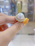Lunachat 925純銀14mm日本淡水珍珠水晶戒指